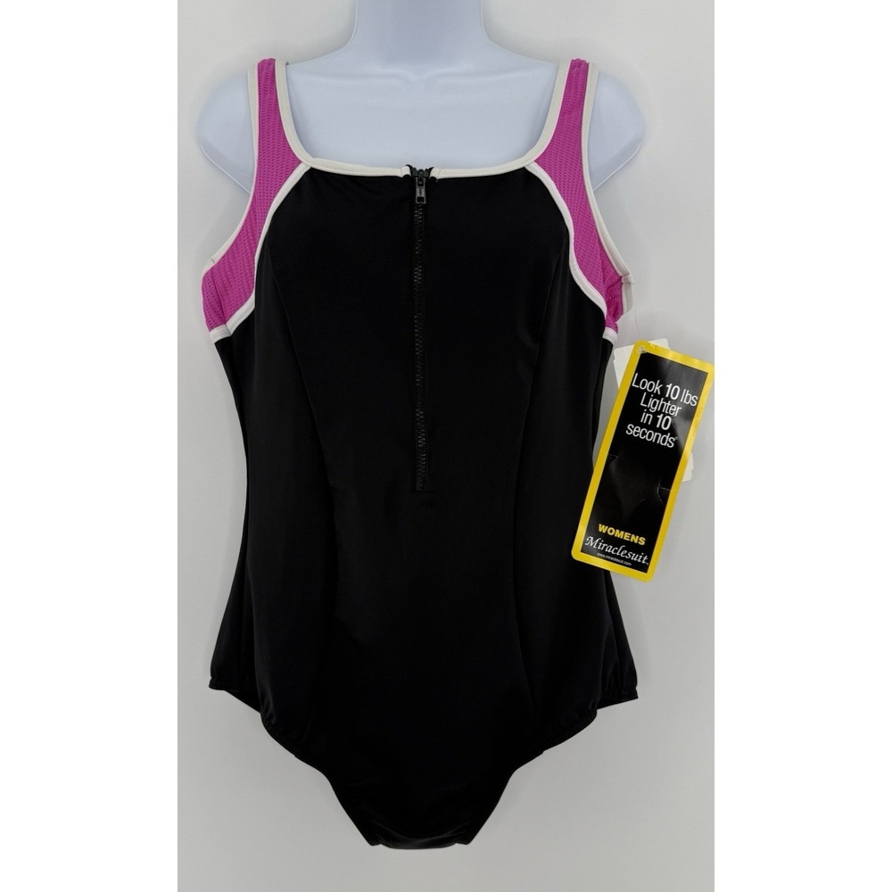 Miraclesuit Great Scott One Piece‎ Swimsuit Pink Black Colorblock NWT 16W